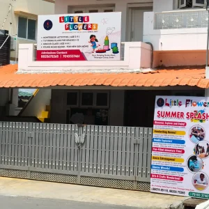 education banner with water splash design promoting Litie Flowers' educational programs for children