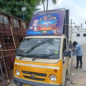 Tata Ace Road Show Vehicle with Samsung Christmas New Year Offer Banner