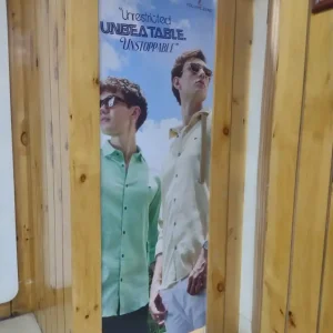 ready made indoor board with fashion advertisement poster in wooden frame