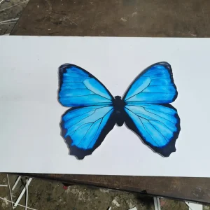 Blue butterfly image cutout for wall decoration or display art